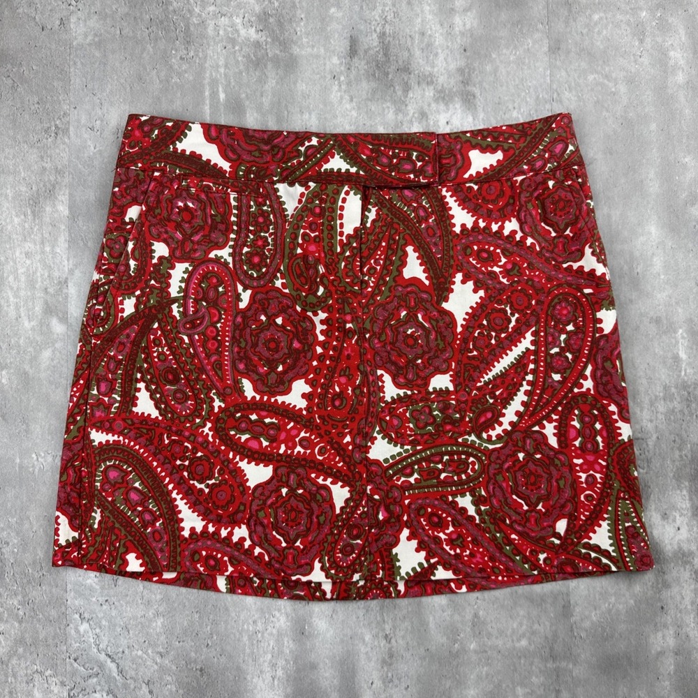 J.Crew Skirt Women's 4 Red White Paisley Mini Western High Waisted With Pockets